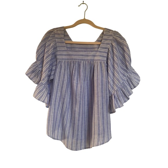 Beach Lunch Lounge Naomi Linen Flutter Sleeve Blue/White Top Size Small Women - Picture 1 of 5
